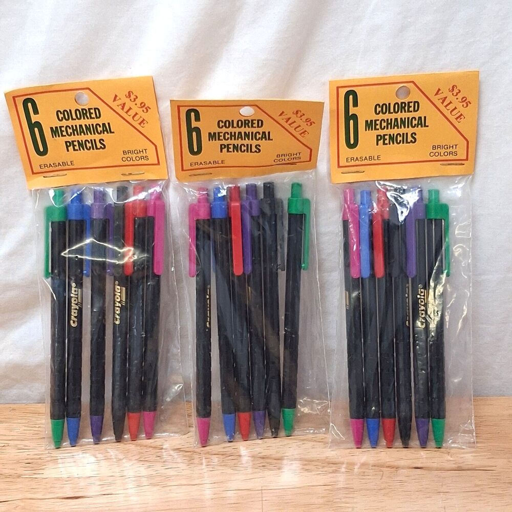 Three Packs 1988 Crayola Color Works Erasable Mechanical Lead Pencils 18 Total